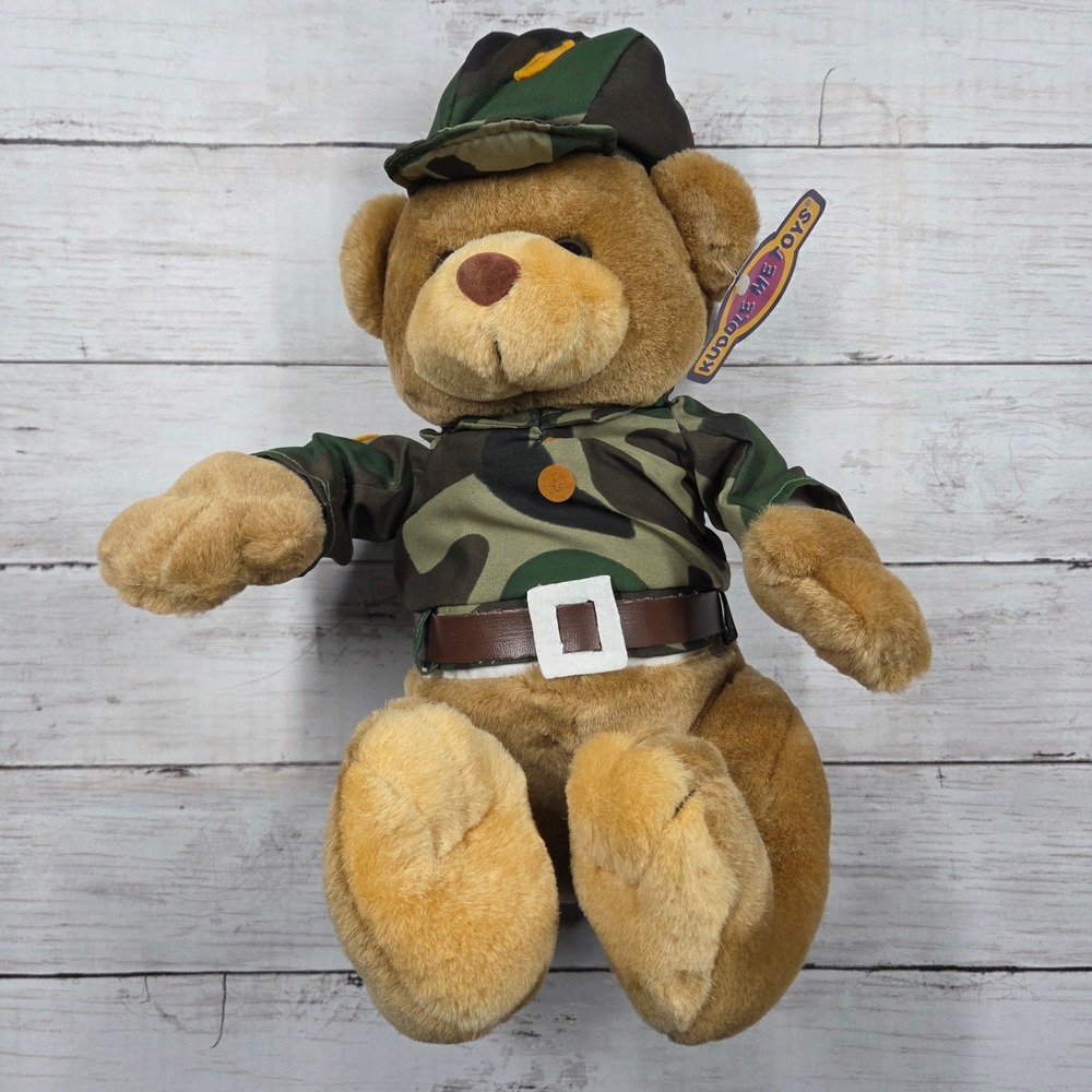 Kuddle Me Toys Plush Toy Brown Army Bear Camo Uniform‎ 1999 Vintage